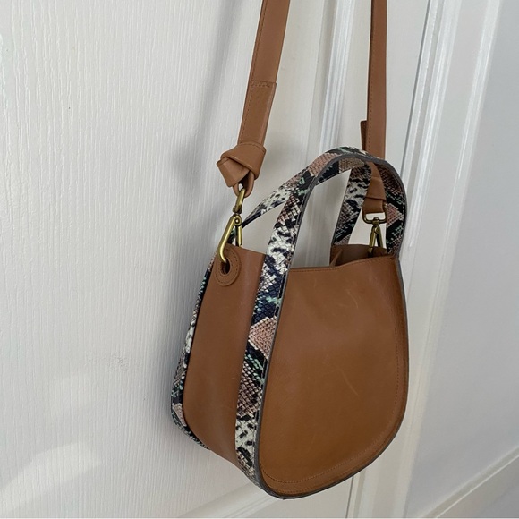 $158 NWT Madewell Sydney Tan Snake Embossed Leather Crossbody Satchel Bag - Picture 10 of 13